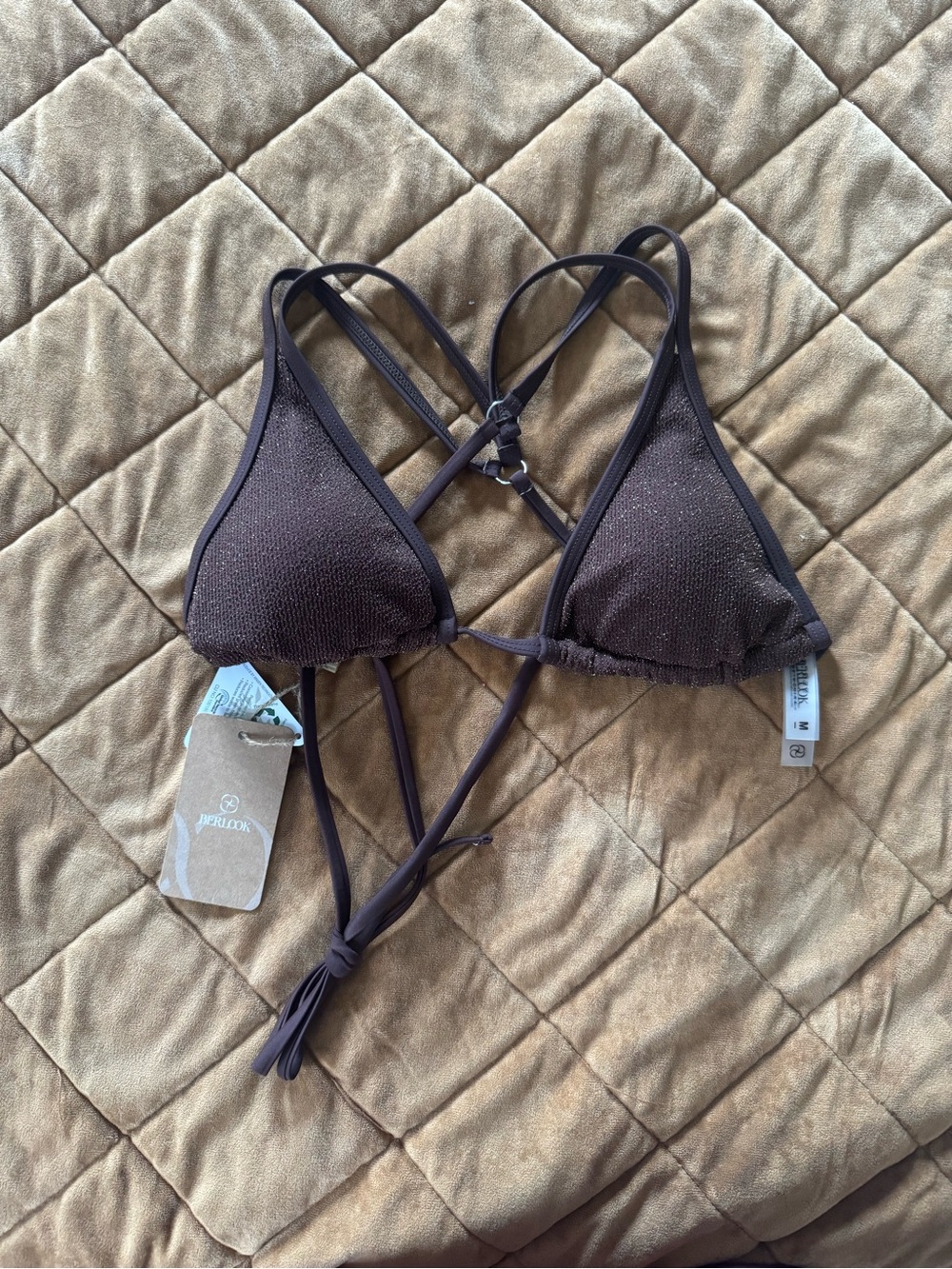 Berlook Dark Coffee Shimmer Triangle Swim Top – Women Swim - Picture 3 of 4